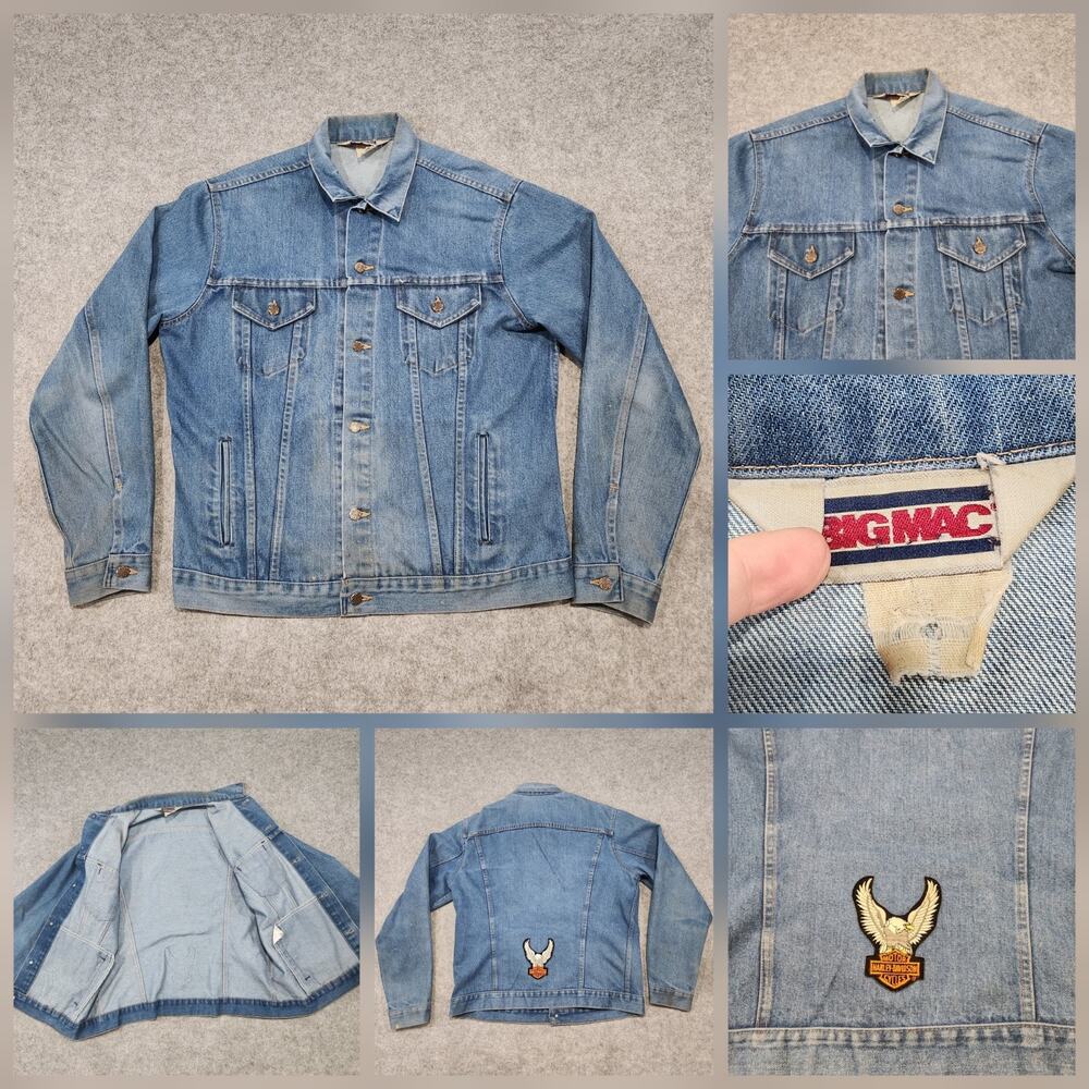 VTG Big Mac Mens L Large? Light Wash‎ Blue Denim Chore Barn Harley Jean Jacket